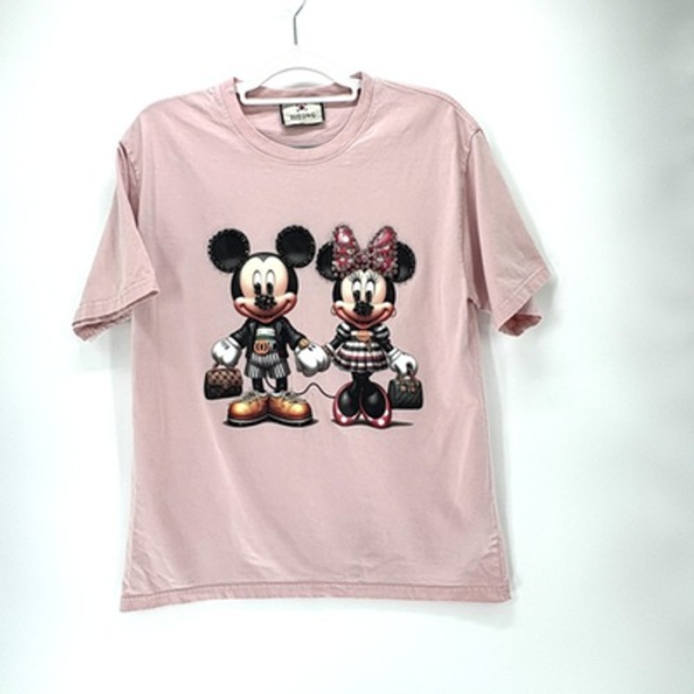 Mickey Minnie Mouse Rhinestone T-Shirt Womens Medium Pink Short Sleeve Zitong